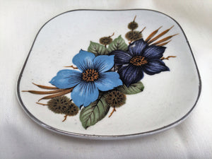 Wood & Sons Burslem, Small Square Ring/Pin/Soap Dish with Blue Flowers