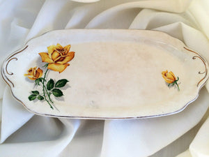 J G Meakin (England) Oval Off-white/Gold Sandwich Tray with Yellow Roses