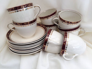 Alfred Meakin (UK) Maroon and Gold Vintage Tea Set 18 Pieces
