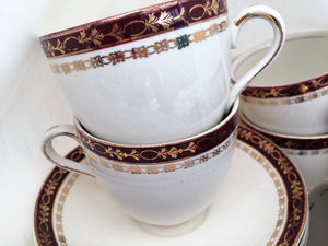 Alfred Meakin (UK) Maroon and Gold Vintage Tea Set 18 Pieces