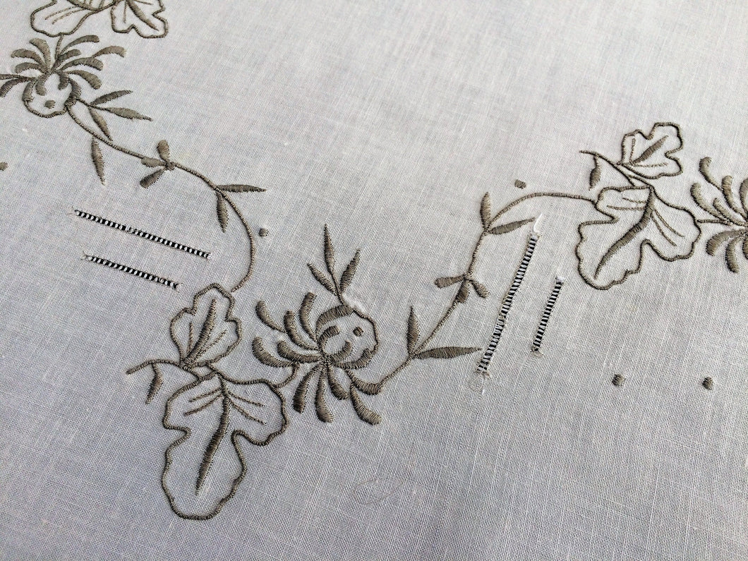 Machine Embroidered Vintage Ivory/Ecru Openwork Tablecloth