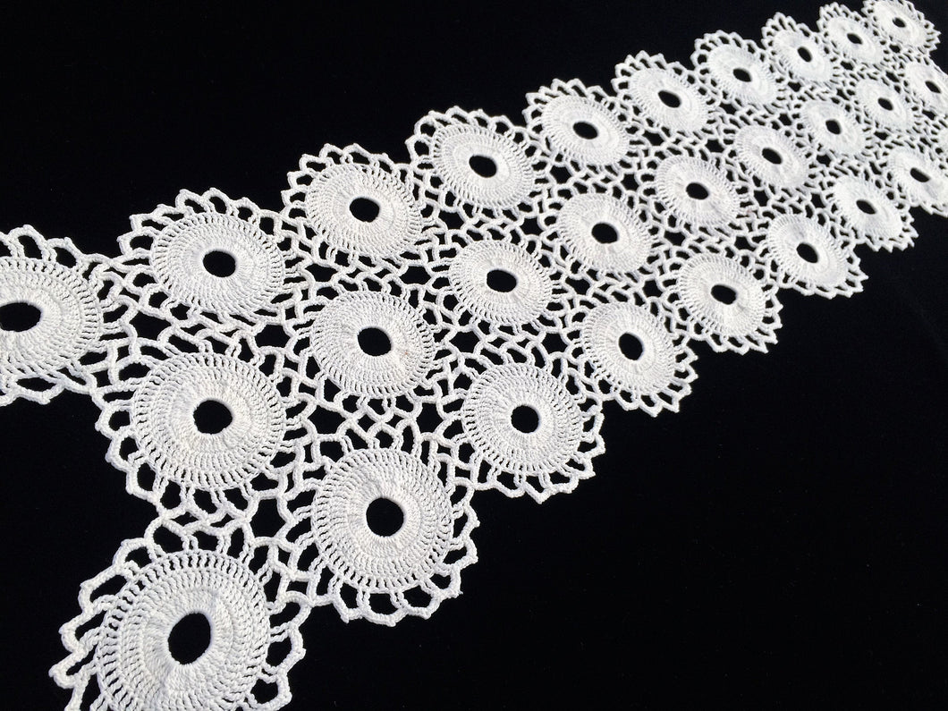Vintage Crocheted Lace Antique Linen White Coloured Table Runner