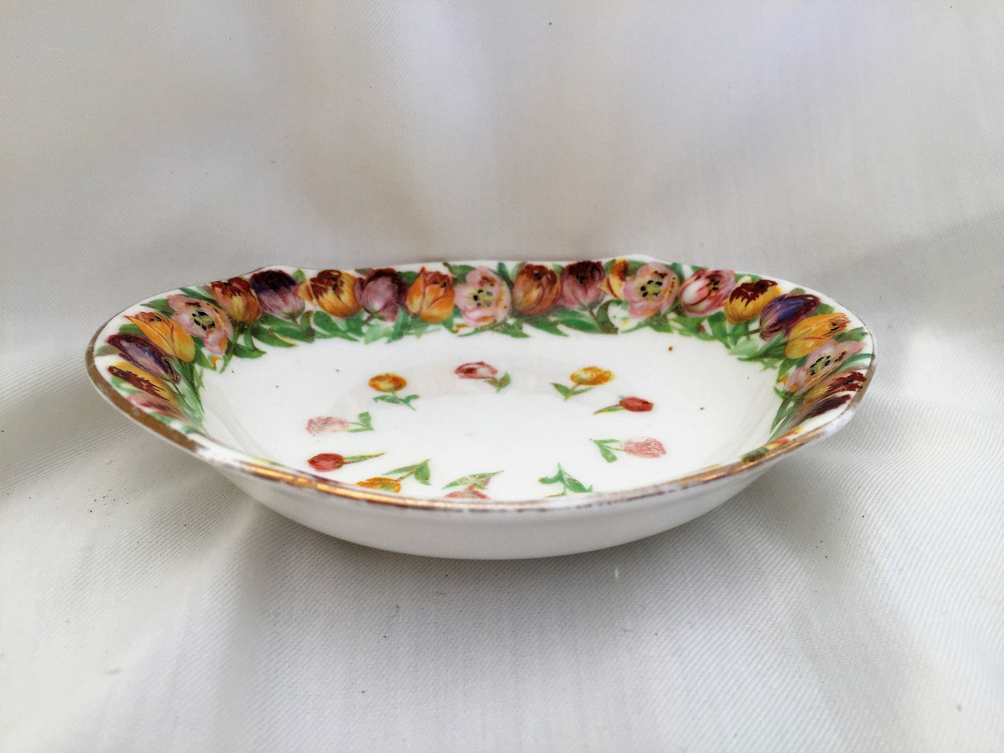 Vintage Royal Doulton Hand Painted Oval Ring Dish with Tulips