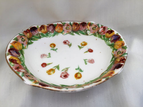 Vintage Royal Doulton Hand Painted Oval Ring Dish with Tulips
