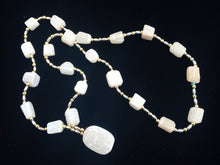 Load image into Gallery viewer, Natural White Stone or Rough Crystal and Gold and Silver Tone Metal Beaded Necklace with Pendant
