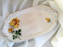 Load image into Gallery viewer, J G Meakin (England) Oval Off-white/Gold Sandwich Tray with Yellow Roses