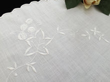 Load image into Gallery viewer, Vintage Irish Linen Embroidered Oval Table Runner or Table Topper with Grapevine Pattern and Scalloped Edging