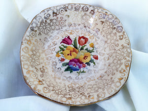 H & K Tunstall Tapestry and Gold Chintz Pattern Ring/Butter/Jam Dish