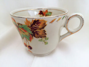 Creampetal Grindley Vintage Porcelain Teacup with Autumn Leaves Pattern