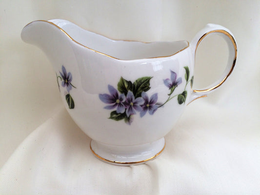 Queen Anne (England) Vintage Porcelain Creamer with Violets Pattern