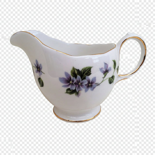 Queen Anne (England) Vintage Porcelain Creamer with Violets Pattern