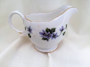Queen Anne (England) Vintage Porcelain Creamer with Violets Pattern
