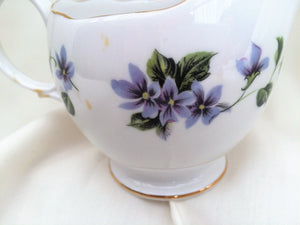 Queen Anne (England) Vintage Porcelain Creamer with Violets Pattern