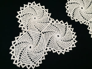 Pair of Triangle Shaped Chunky Cotton Crochet Lace Doilies or Table Mats with Pinwheels Design