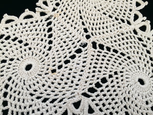 Pair of Triangle Shaped Chunky Cotton Crochet Lace Doilies or Table Mats with Pinwheels Design