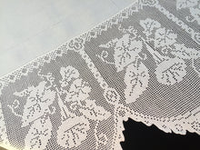 Load image into Gallery viewer, Collectible Antique Irish Lace and Linen Tablecloth with Filet Crochet Edging &quot;Convolvulus&quot; Trumpet Flower Design