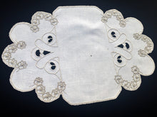 Load image into Gallery viewer, Antique Madeira Hand Embroidered Oval Cutwork White and Ecru Linen Doily or Table Center Mat