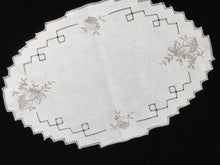 Load image into Gallery viewer, Vintage Ajour Openwork Embroidered Doily. Off-White/Taupe Linen Table Centre Mat