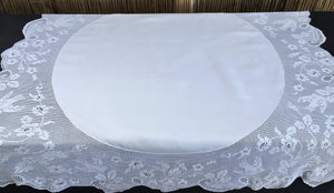 Wild Rose and Pigeon Vintage Collectible Irish Lace and Linen Tablecloth with Mary Card Designed Filet Crochet Edging