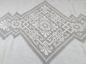 Large Oblong Vintage Irish Linen and Art Deco Off-White Filet Crochet Inlay and Edging