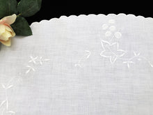 Load image into Gallery viewer, Vintage Irish Linen Embroidered Oval Table Runner or Table Topper with Grapevine Pattern and Scalloped Edging