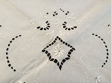 Load image into Gallery viewer, Antique Irish Linen Beige Madeira Broderie Anglaise Eyelet Hand Embroidered Linen Tablecloth/Supper Cloth