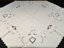 Load image into Gallery viewer, Antique Irish Linen Beige Madeira Broderie Anglaise Eyelet Hand Embroidered Linen Tablecloth/Supper Cloth