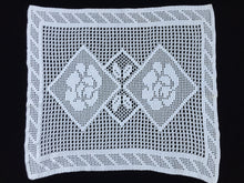 Load image into Gallery viewer, Large White Vintage Filet Crochet Lace Doily or Small Table Runner with Roses Pattern
