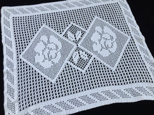 Load image into Gallery viewer, Large White Vintage Filet Crochet Lace Doily or Small Table Runner with Roses Pattern