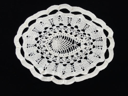 Vintage Crocheted Oval Freeform Ivory/Cream Cotton Lace Doily Table Centre Mat