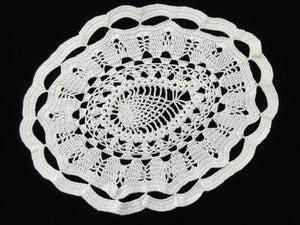 Vintage Crocheted Oval Freeform Ivory/Cream Cotton Lace Doily Table Centre Mat