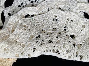 Vintage Crocheted Oval Freeform Ivory/Cream Cotton Lace Doily Table Centre Mat