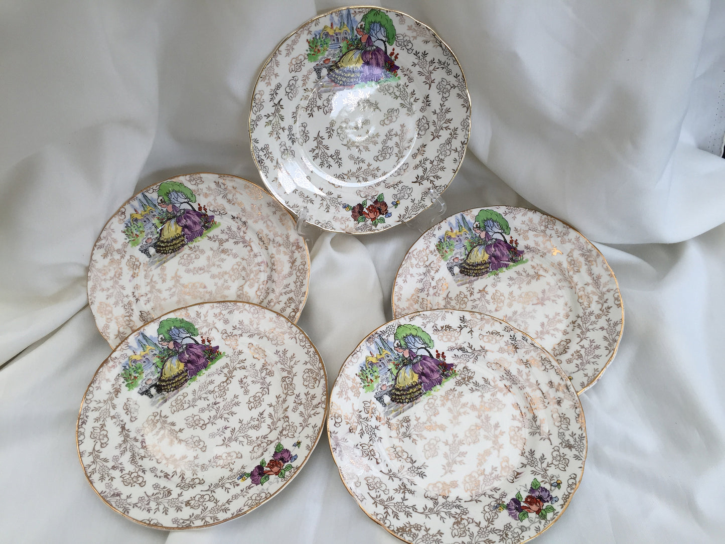 Set of 5 Vintage James Kent Lavender Lady Dessert or Side Plates