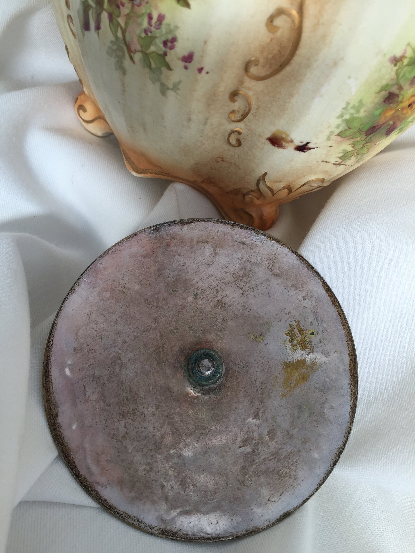Art Deco Vintage Crown Devon S. Fielding Hand Painted Gold Lustre Floral Cookie Biscuit Jar with Handle and Holly Patterned Lid