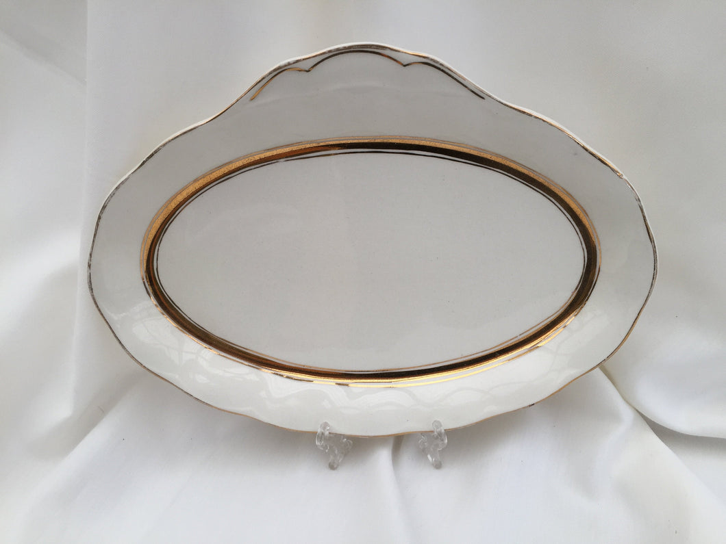 Creampetal Grindley Oval Sandwich Serving Platter Ivory with Gold Band
