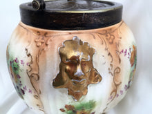 Load image into Gallery viewer, Art Deco Vintage Crown Devon S. Fielding Hand Painted Gold Lustre Floral Cookie Biscuit Jar with Handle and Holly Patterned Lid