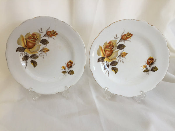 2 Regency (England) 6.5" Bread and Butter Plates with Yellow Roses