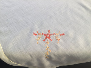 Vintage Embroidered Fine Batiste Linen Tablecloth