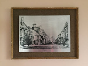 Vintage English Stainless Steel Picture of Dorchester on Burlap Background in Wooden Frame