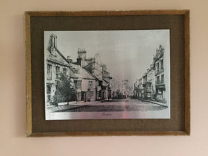 Vintage English Stainless Steel Picture of Dorchester on Burlap Background in Wooden Frame