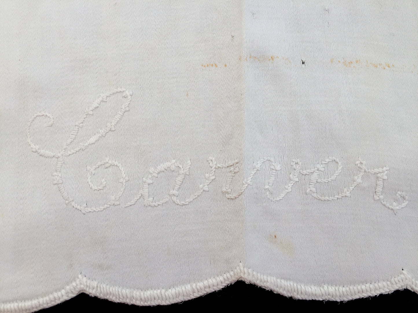 Rare Victorian Antique Linen Kitchen Meat Carvery Cover Cloth with Pansies and Scalloped Edging