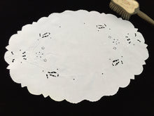 Load image into Gallery viewer, Antique Irish Linen Madeira Broderie Anglaise Embroidered Oval Table Topper