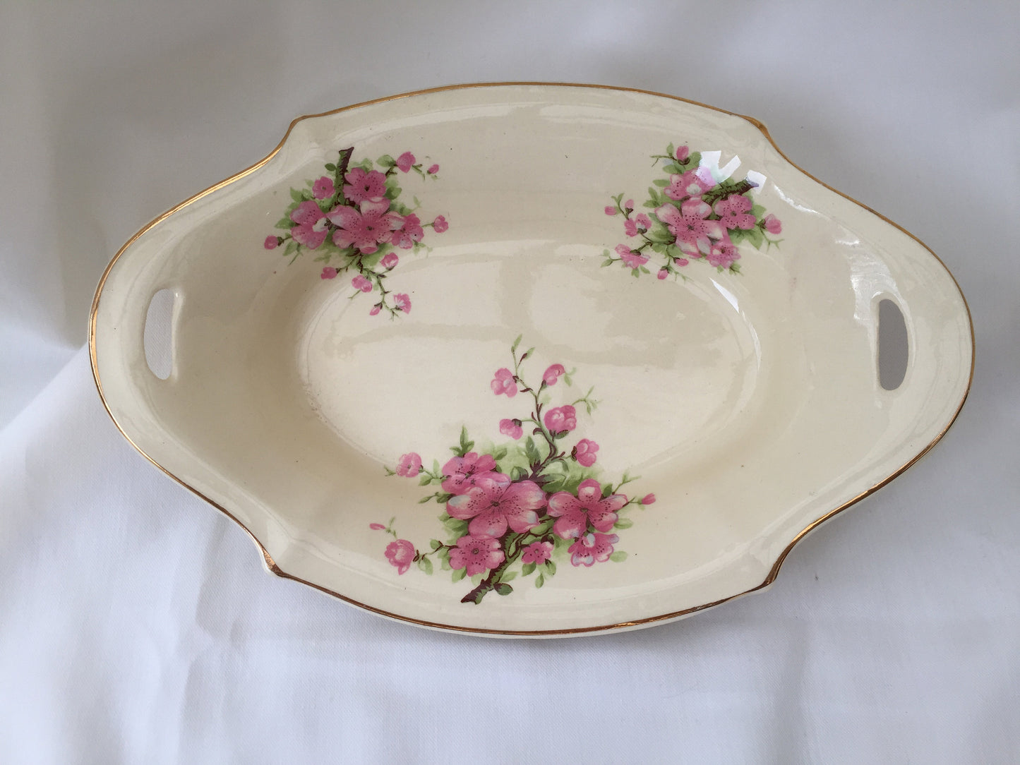 A J Wilkinson Honeyglaze Oval Candy Bowl with Peach Blossom Pattern