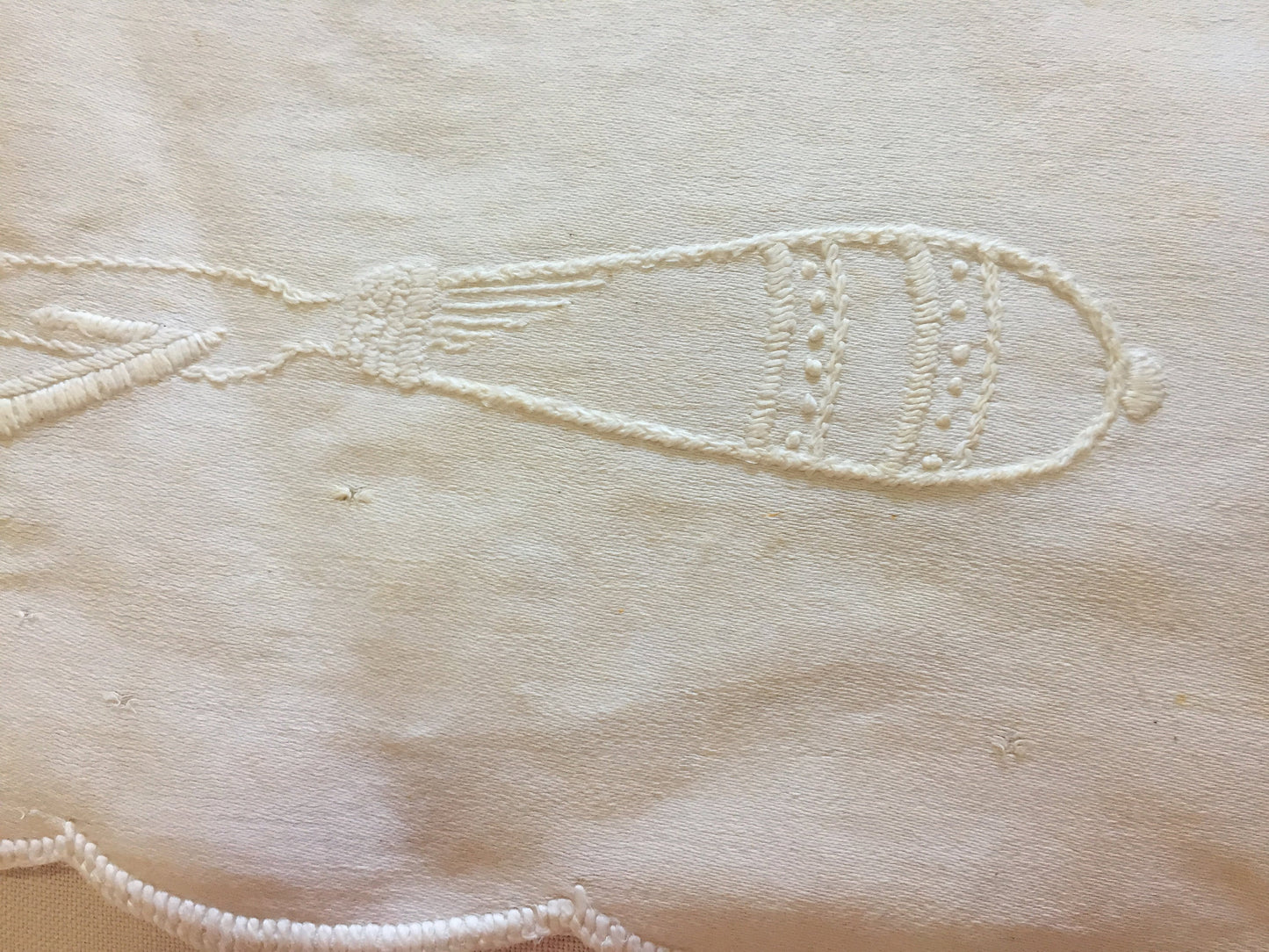 Rare Victorian Antique Linen Kitchen Meat Carvery Cover Cloth with Pansies and Scalloped Edging