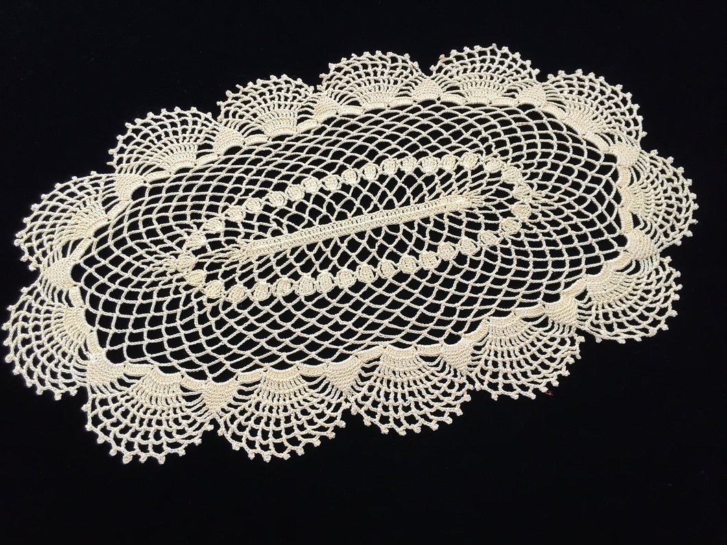 Large Oval Yellow Vintage Crocheted Cotton Lace Doily