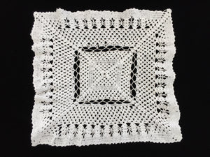 White Crocheted 1960s Square Vintage Doily