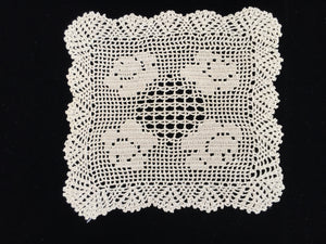 Vintage Ecru Filet Crochet Doily with Roses