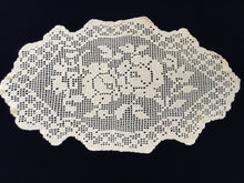 Load image into Gallery viewer, Large Bright Yellow Oval Filet Crochet Doily or Table Runner with Roses