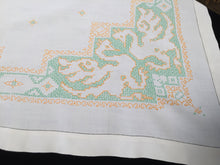 Load image into Gallery viewer, Vintage Hand Embroidered Linen Tablecloth with Cross Stitch Phoenix Pattern