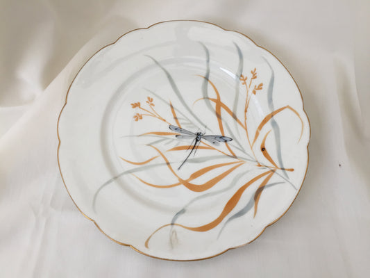 Hand Painted 9" Vintage Porcelain Plate with Dragonfly Design